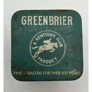 Greenbrier Tobacco Tin Kentucky Club‎ Vintage USA 2.5" Height Green